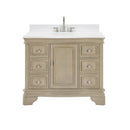 42 Inch Traditional Light Beige Oak Wood Sesto Bathroom Vanity, Single Sink, White Quartz Top, Fully Assembled