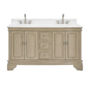 60 Inch Traditional Light Beige Oak Wood Sesto Bathroom Vanity, Double Sink, White Quartz Top, Fully Assembled