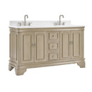 60 Inch Traditional Light Beige Oak Wood Sesto Bathroom Vanity, Double Sink, White Quartz Top, Fully Assembled