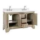 60 Inch Traditional Light Beige Oak Wood Sesto Bathroom Vanity, Double Sink, White Quartz Top, Fully Assembled