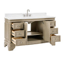 60 Inch Traditional Light Beige Oak Wood Sesto Bathroom Vanity, Single Sink, White Quartz Top, Fully Assembled
