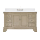 60 Inch Traditional Light Beige Oak Wood Sesto Bathroom Vanity, Single Sink, White Quartz Top, Fully Assembled