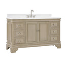 60 Inch Traditional Light Beige Oak Wood Sesto Bathroom Vanity, Single Sink, White Quartz Top, Fully Assembled