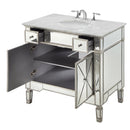36 Inch Silver Trim Ashlyn Mirrored Bathroom Vanity with Italian Carrara Marble Top