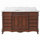 60 Inch Traditional Single Sink Bathroom Vanity Antique Brown with White Quartz Top