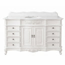 60 Inch Traditional Single Sink Bathroom Vanity Antique White with White Quartz Top