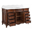 60 Inch Traditional Single Sink Bathroom Vanity Antique Brown with White Quartz Top