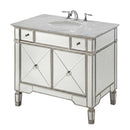 36 Inch Silver Trim Ashlyn Mirrored Bathroom Vanity with Italian Carrara Marble Top