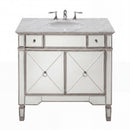36 Inch Silver Trim Ashlyn Mirrored Bathroom Vanity with Italian Carrara Marble Top