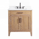 30 Inch Mid-Century Modern Weathered Natural Carvel Bathroom Vanity, Single Sink, White Quartz Top, Fully Assembled