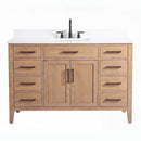 48 Inch Mid-Century Modern Weathered Natural Carvel Bathroom Vanity, Single Sink, White Quartz Top, Fully Assembled