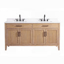 72 Inch Mid-Century Modern Weathered Natural Carvel Bathroom Vanity, Double Sink, White Quartz Top, Fully Assembled