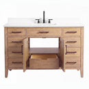 48 Inch Mid-Century Modern Weathered Natural Carvel Bathroom Vanity, Single Sink, White Quartz Top, Fully Assembled