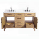 54 Inch Mid-Century Modern Weathered Natural Carvel Bathroom Vanity, Double Sink, White Quartz Top, Fully Assembled