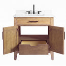 30 Inch Mid-Century Modern Weathered Natural Carvel Bathroom Vanity, Single Sink, White Quartz Top, Fully Assembled