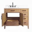 36 Inch Mid-Century Modern Weathered Natural Carvel Bathroom Vanity, Single Sink, White Quartz Top, Fully Assembled