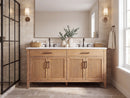 72 Inch Mid-Century Modern Weathered Natural Carvel Bathroom Vanity, Double Sink, White Quartz Top, Fully Assembled