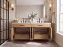 72 Inch Mid-Century Modern Weathered Natural Carvel Bathroom Vanity, Double Sink, White Quartz Top, Fully Assembled