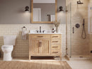 36 Inch Mid-Century Modern Weathered Natural Carvel Bathroom Vanity, Single Sink, White Quartz Top, Fully Assembled