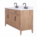 72 Inch Mid-Century Modern Weathered Natural Carvel Bathroom Vanity, Double Sink, White Quartz Top, Fully Assembled
