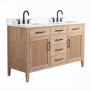 54 Inch Mid-Century Modern Weathered Natural Carvel Bathroom Vanity, Double Sink, White Quartz Top, Fully Assembled