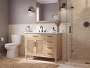 36 Inch Mid-Century Modern Weathered Natural Carvel Bathroom Vanity, Single Sink, White Quartz Top, Fully Assembled