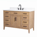 48 Inch Mid-Century Modern Weathered Natural Carvel Bathroom Vanity, Single Sink, White Quartz Top, Fully Assembled