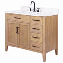 36 Inch Mid-Century Modern Weathered Natural Carvel Bathroom Vanity, Single Sink, White Quartz Top, Fully Assembled