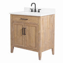 30 Inch Mid-Century Modern Weathered Natural Carvel Bathroom Vanity, Single Sink, White Quartz Top, Fully Assembled
