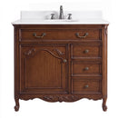 Antique brown Rocaille Victorian bathroom vanity with white quartz top, front view