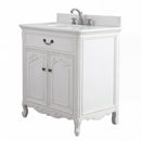 27 Inch Victorian Antique White Rocaille Bathroom Vanity, Single Sink, White Quartz Top, Fully Assembled