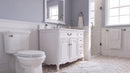 Chans Furniture Rocaille Victorian bathroom vanity, white with a distressed finish, single sink, angled room view