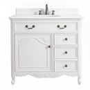 Chans Furniture Rocaille Victorian bathroom vanity, white with a distressed finish, single sink, front view, quartz top