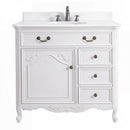 36 Inch Victorian Antique White Rocaille Bathroom Vanity, Single Sink, White Quartz Top, Fully Assembled