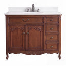Antique brown Rocaille Victorian bathroom vanity with white quartz top, front view