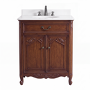 Antique brown Rocaille Victorian bathroom vanity with white quartz top, front view