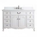 Chans Furniture Rocaille Victorian bathroom vanity, white with a distressed finish, single sink, front view, quartz top
