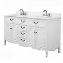 Chans Furniture Rocaille Victorian bathroom vanity, white with a distressed finish, double sink, angled side view