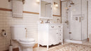 Chans Furniture Rocaille Victorian bathroom vanity, white with a distressed finish, single sink, shower room view