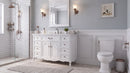Chans Furniture Rocaille Victorian bathroom vanity, white with a distressed finish, single sink, angled room view
