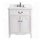 27 Inch Victorian Antique White Rocaille Bathroom Vanity, Single Sink, White Quartz Top, Fully Assembled