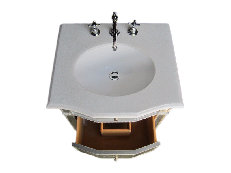 24" Ashlie Mirrored with Silver Trim Bathroom Sink Vanity - Model HF006 - Chans Furniture