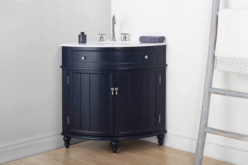24" Benton Collection Thomasville Navy Blue Corner Bathroom Vanity - ZK-47588NB - Chans Furniture