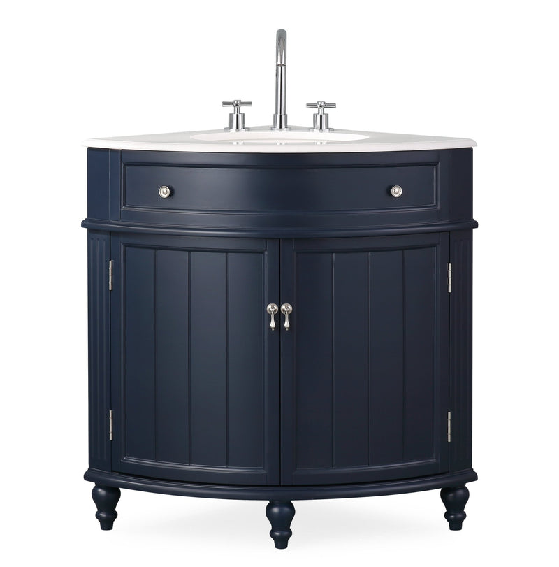 24" Benton Collection Thomasville Navy Blue Corner Bathroom Vanity - ZK-47588NB - Chans Furniture
