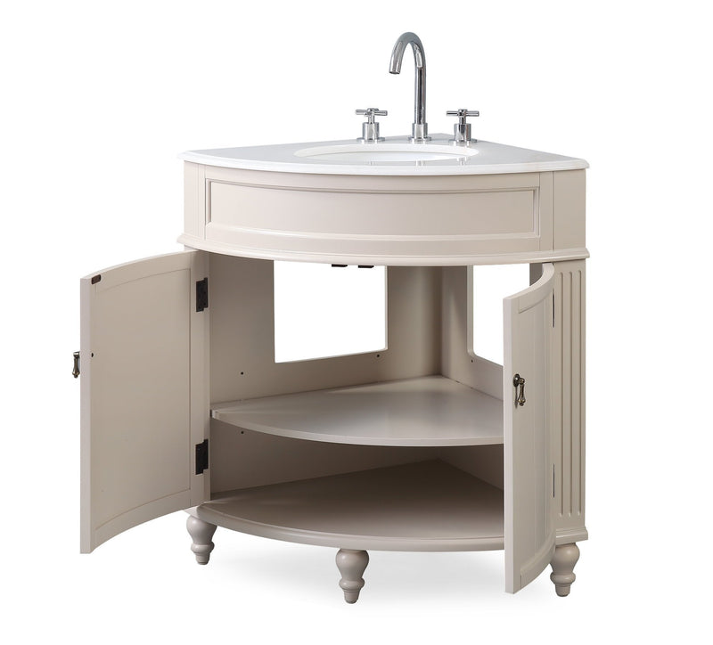 24" Benton Collection Thomasville Taupe Modern Corner Bathroom Vanity - ZK-47599TP - Chans Furniture