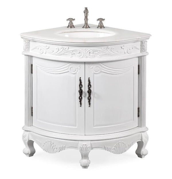24" Classic Style White Marble Bayview Corner Sink Vanity Model # BC-030C - Chans Furniture