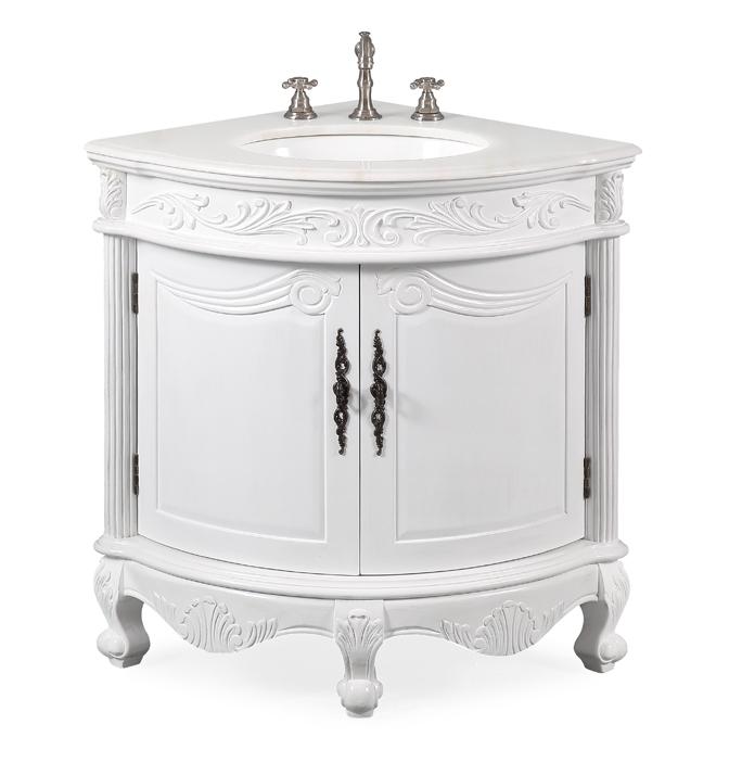 24" Classic Style White Marble Bayview Corner Sink Vanity Model