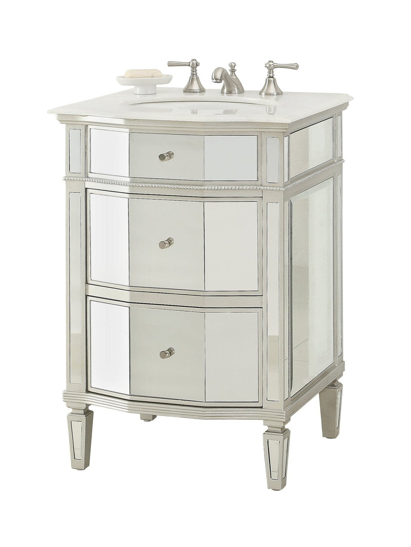 24 Inch Ashlie Mirrored Style with Silver Trim Bathroom Sink Vanity