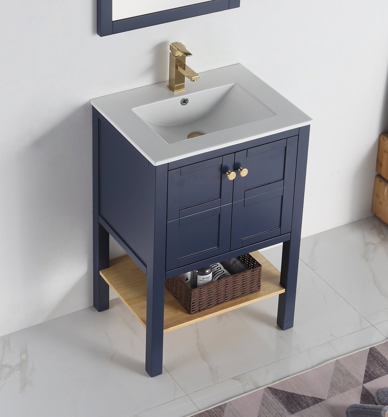 24" Tennant Brand Arola Small Slim Narrow Navy Blue Bathroom Vanity ...