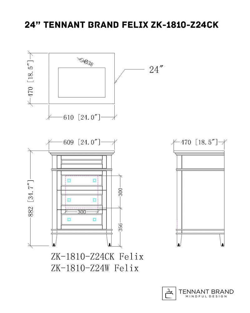 24 Inch Felix Gray Modern Sink Bathroom Vanity With Integral Sink 